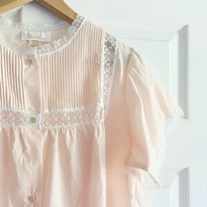 Romantic Pink Lace Trim Blouse Vintage Cottage Core
